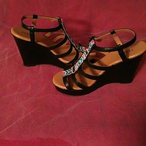 Size 11 - Black Boho Wedge Sandal